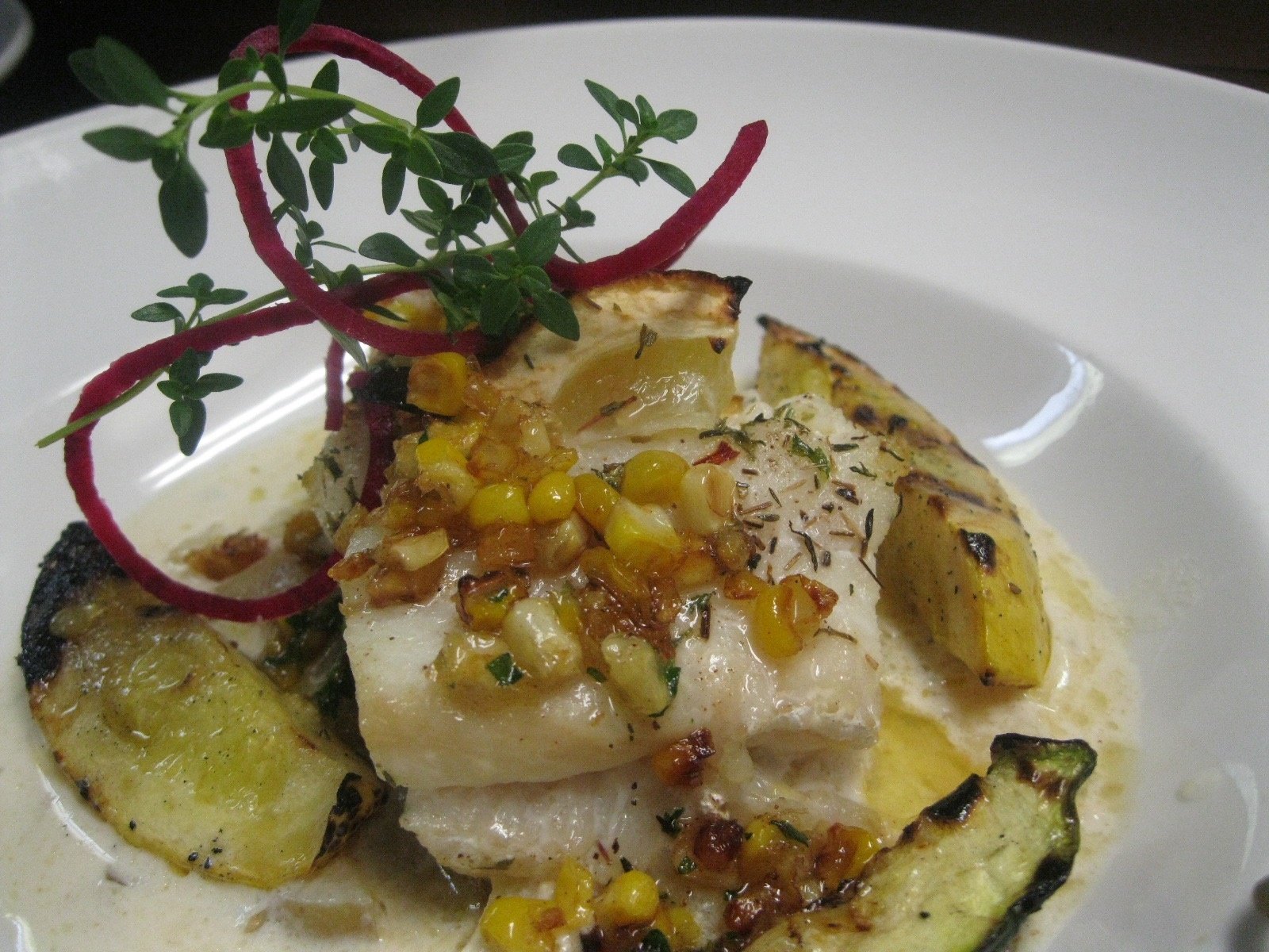 Grilled east coast halibut with a deconstructed new england chowder