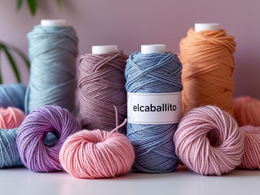 Bobinas de hilo de colores pastel, incluyendo azul, lavanda, melocotón y rosa, sobre una superficie blanca.