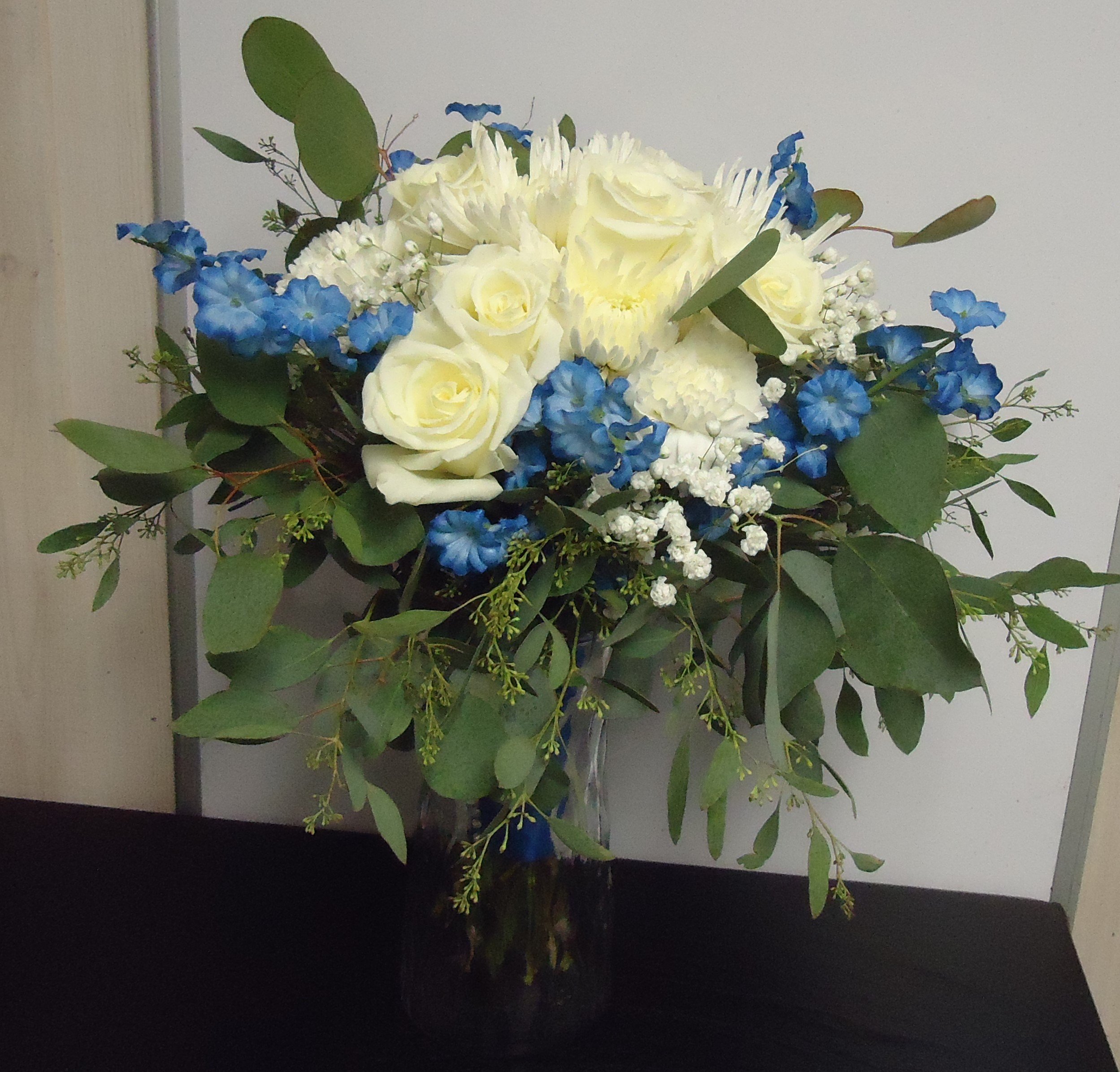 &quot;Fresh&quot; Handtied Bouquet
(White &amp; Blue)
$160.00