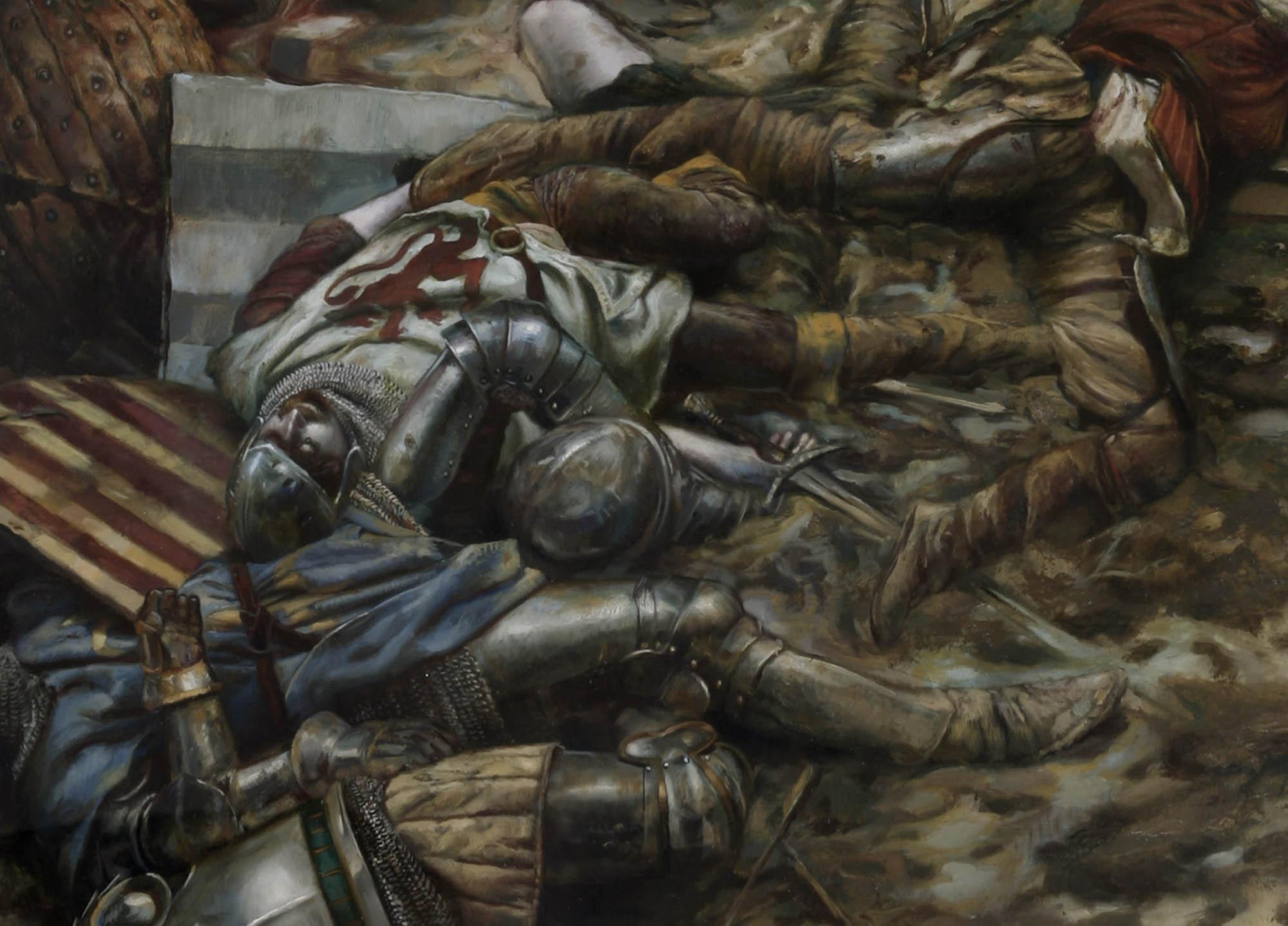 Battle of Agincourt, 25 October, 1415 - detail
48" x 84"  Oil on Panel 2007
Book cover illustration for Crippled Angel by Isobele Carmody