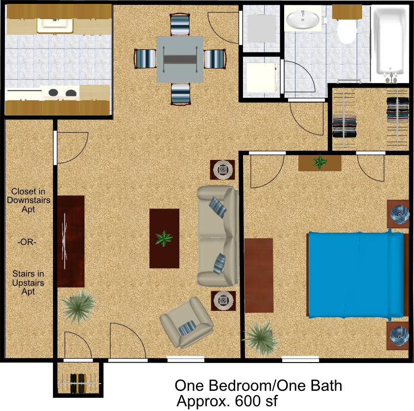 One Bedroom/One Bath Floorplan