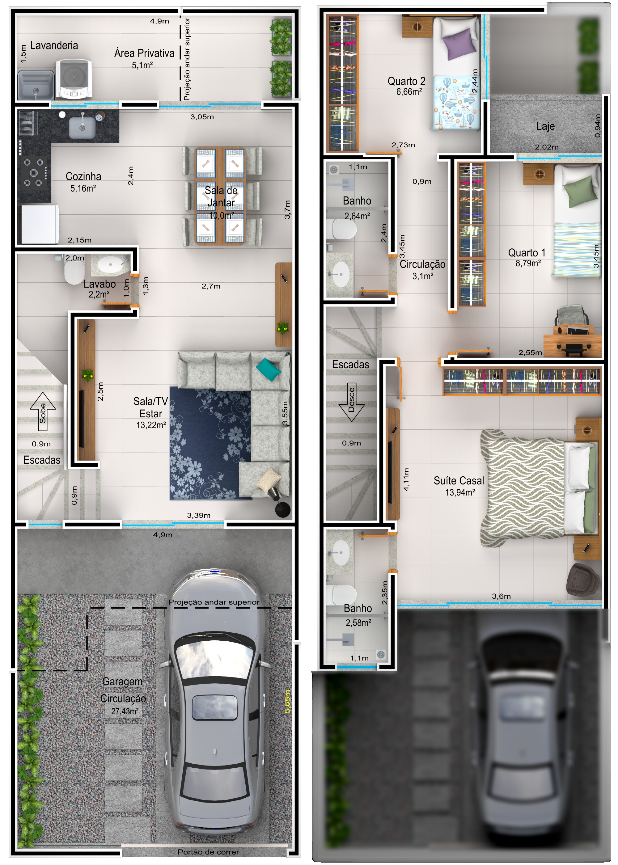 Planta Humanizado do sobrados Tipo2