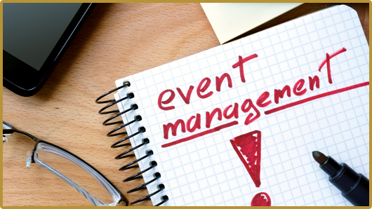 Notepad with Event Management on Office Wooden Table Notepad with Event Management on Office Wooden Table
