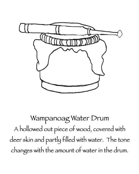 Wampanoag water drum thanksgiving coloring page many hoops