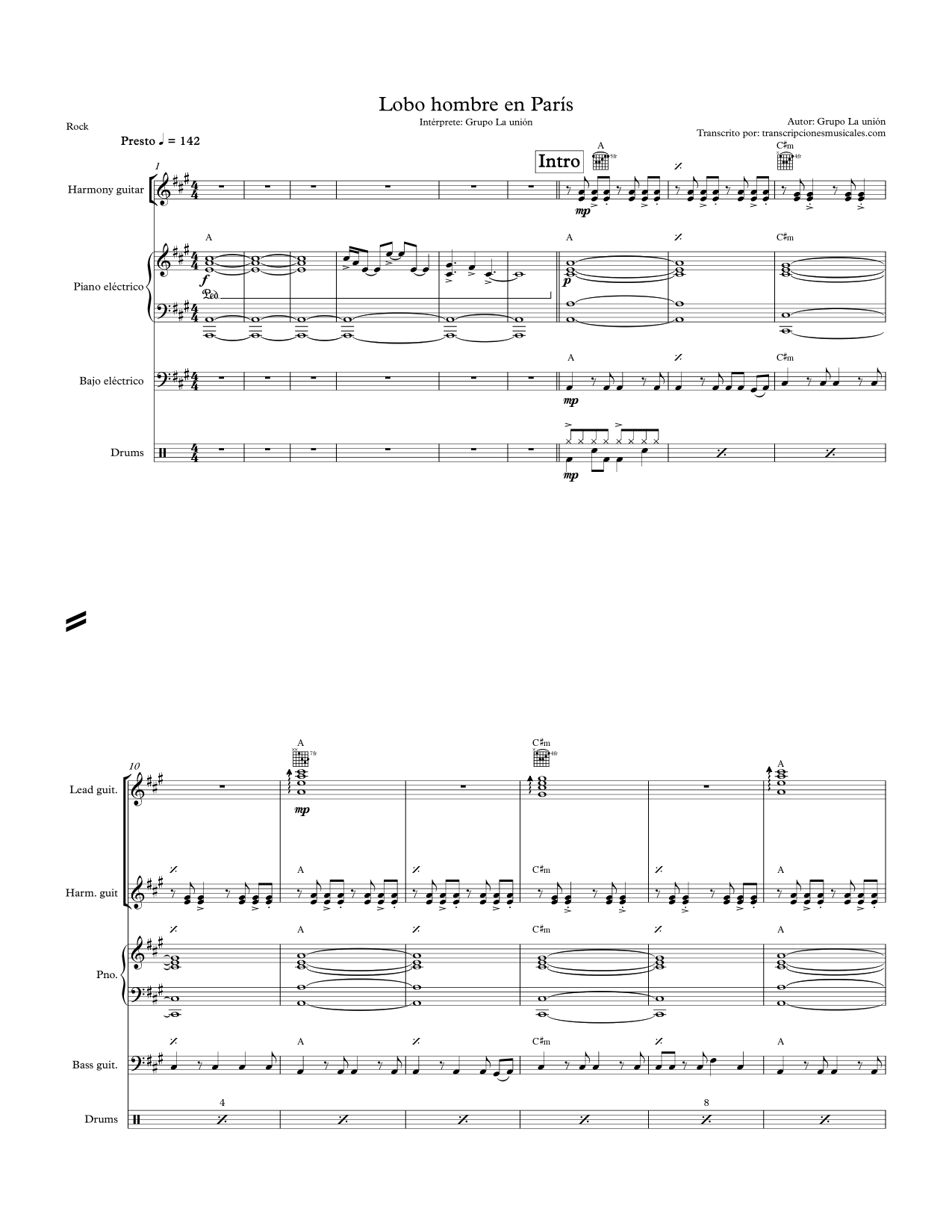 Lobo hombre en París - partitura hoja 1