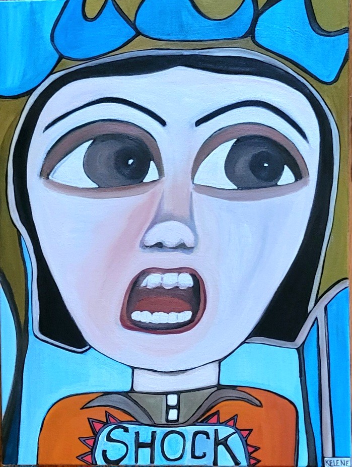 Title SHOCK 18 x 24 acrylic on canvas Kelene 2025 $450.00