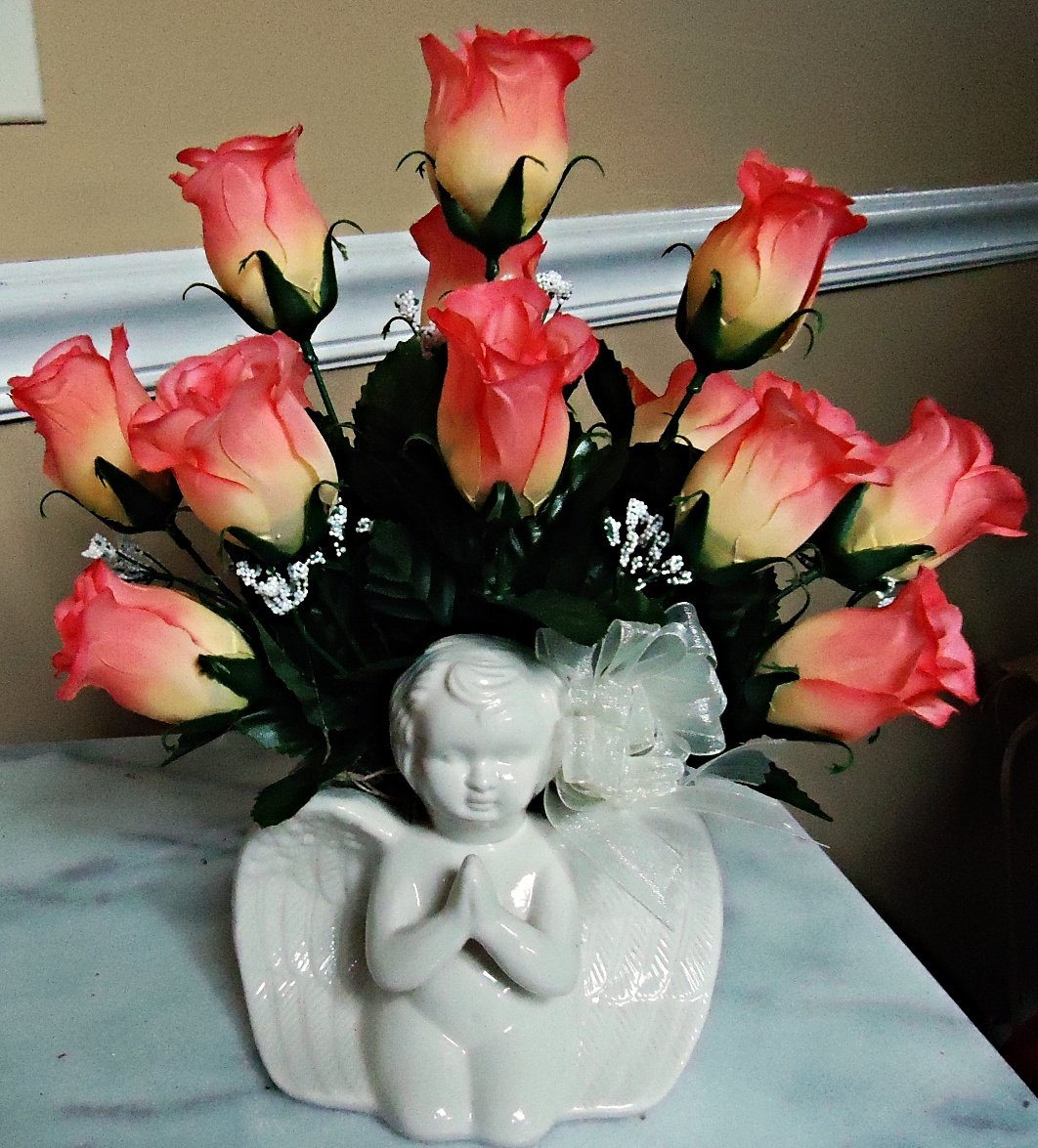 &quot;Small&quot; Angel Arrangement
   w/ Silk Roses
    $23.50 &amp; Up