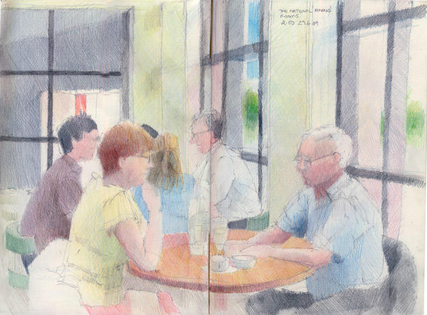Lunch at National Dining Rooms (11.5" x 17", coloured pencils)