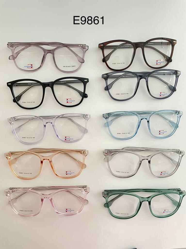 Modelo: E9861
Colores Translucidos: Cafe, Negro brilloso, Gris, Amarillo, Verde, Humo, Lila, Cafe Claro y Azul
Colores Difuminados: Cafe, Rojo, Morado, Azul, Negro/Transparente y Negro/azul