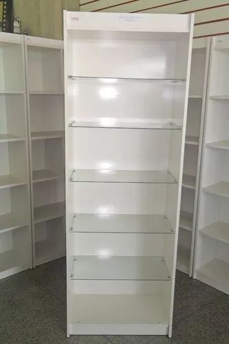 ESTANTERÍA PARA TIENDA.
Elaborada en Melamina color a solicitar por el Cliente.
Bandejas de Vidrio  según necesidad.
Tiempo de fabricación: 3-5 días hábiles.