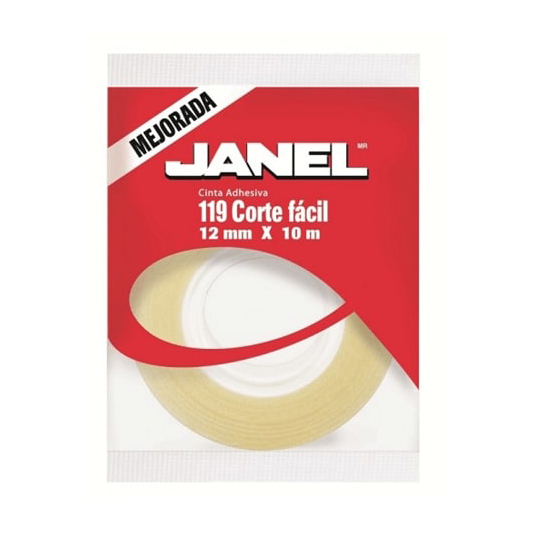 CINTA ADHESIVA TRANSP JANEL 12X10 PZA
TRANSPARENTE LINEA 119 CORTE FACIL
ARTÍCULO: CINTA ADHESIVA
TIPO: CORTE FACIL
COLOR: TRANSPARENTE
MODELO: 119
MARCA: JANEL