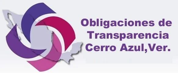 Logotipo de Obligaciones de Transparencia Cerro Azul, Veracruz con diseño de círculos morados y rosa sobre mapa de México.