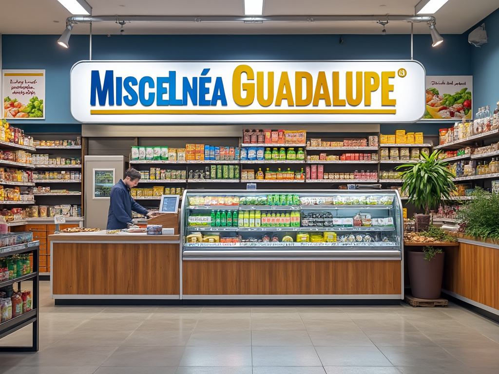 Vista interna de la tienda Miscelánea Guadalupe, con estanterías llenas de productos variados y un mostrador con un empleado atendiendo.