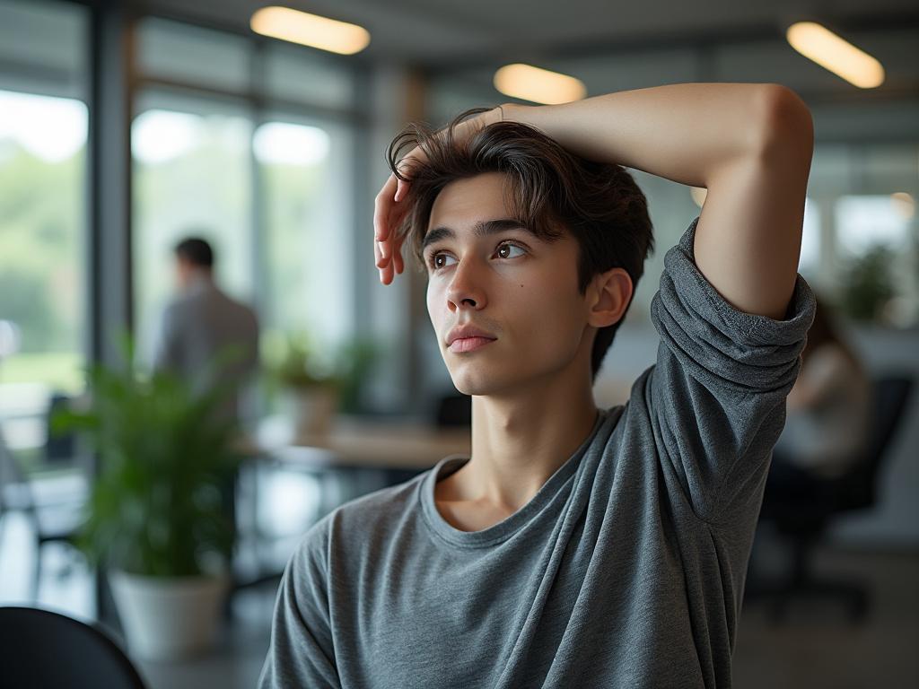Group of young athletes playing basketball in a sunlit indoor court, with one player dribbling the ball. Group of young athletes playing basketball in a sunlit indoor court, with one player dribbling the ball.