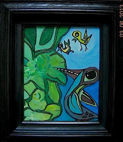 SOLD Birds. 13 x 15 Framed. Paint on canvas. 2013 All artwork copyrighted©.