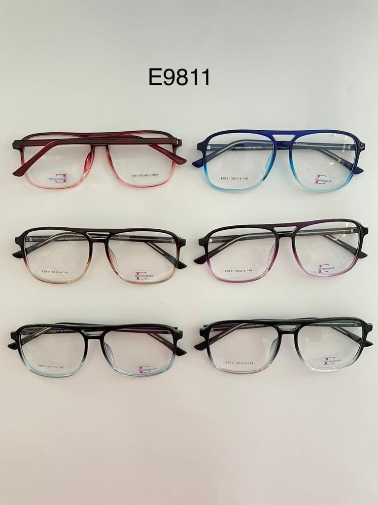 Modelo: E9811
Colores Translucidos: Cafe, Negro brilloso, Gris, Amarillo, Verde, Humo, Lila, Cafe Claro y Azul
Colores Difuminados: Cafe, Rojo, Morado, Azul, Negro/Transparente y Negro/azul