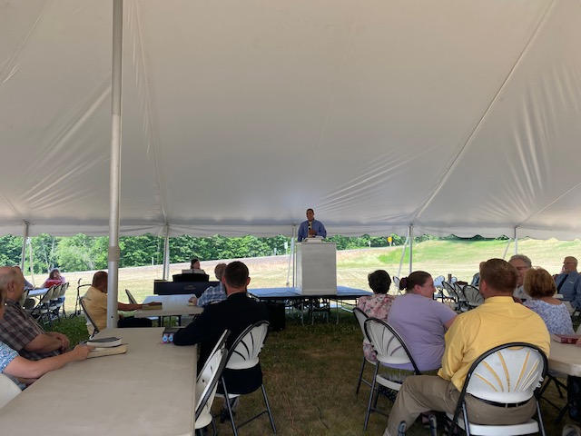June 2020
Pastor Josh Montes preaching at the tent service.
