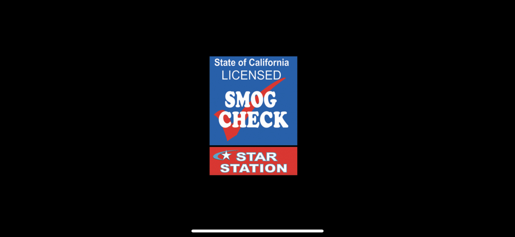 State of California licensed smog check star station sign on black background