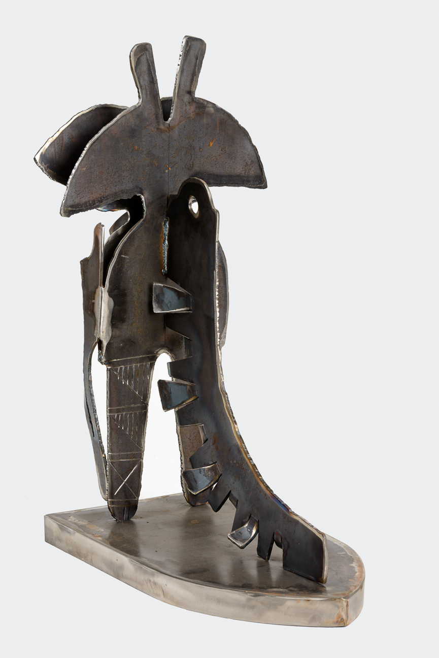 Shango's Friend - #30 - 2022, Fabricated Corten Steel and Stainless Steel Plate, 24" x 8" x 13"