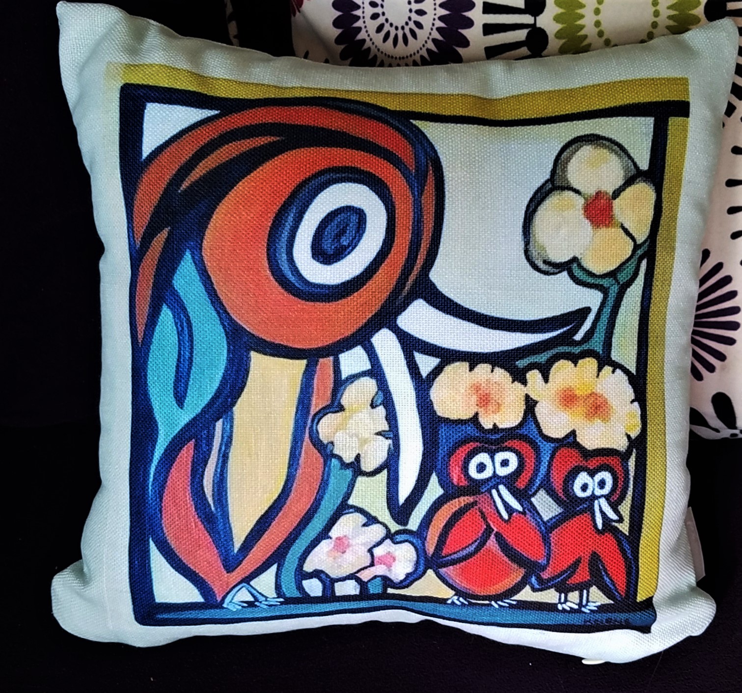 SOLD My artwork Bird Family as a pillow. More things to come. $50.00