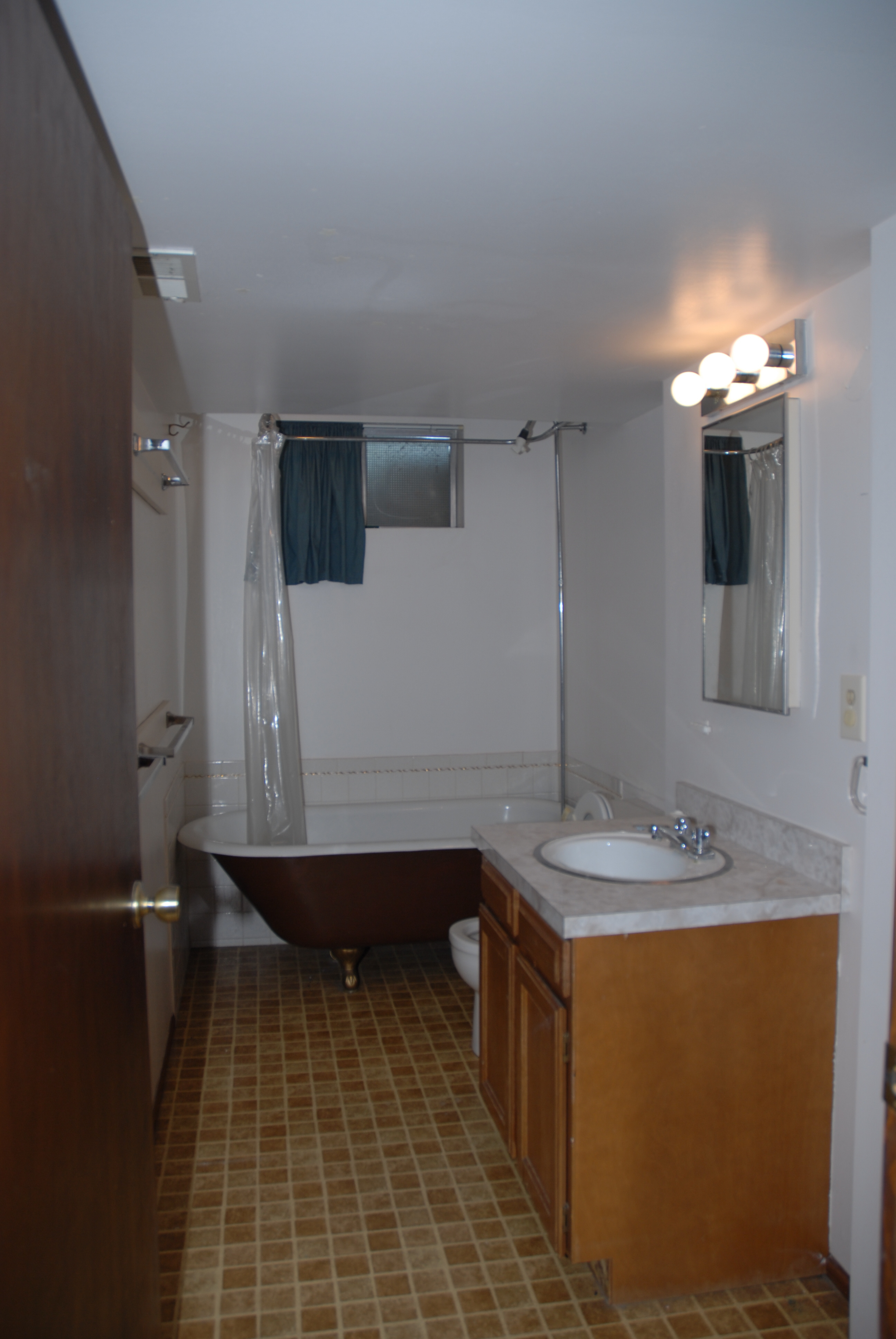 Basement Bathroom with claw-foot tub and shower