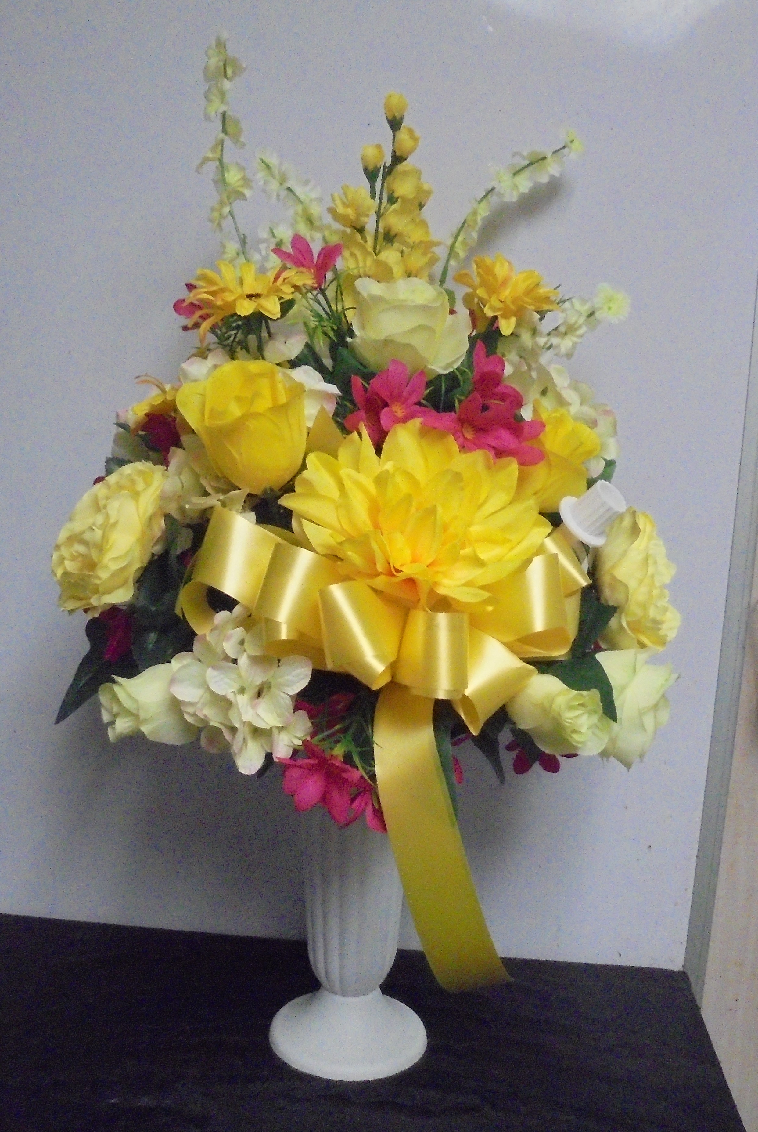 "Silk" Cemetery Vase
(Pink & Yellow)
$65.00