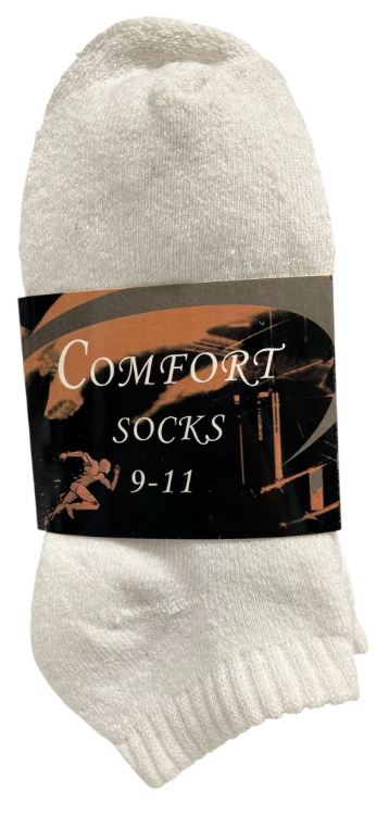 L102 
3PK COMFORT SOCKS LOW CUT WHITE 9-11
UPC 812462030675
L202 
3PK COMFORT SOCKS LOW CUT WHITE 10-13
UPC 812462030705
120 CS PACK