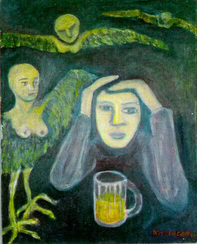 Op-038 THREE MUSES 30 in x 24 in Oil on Linen 1992