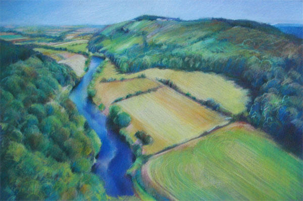 Symonds Yat - Blue, Green and Gold (Coloured Pencil 12" x 18")