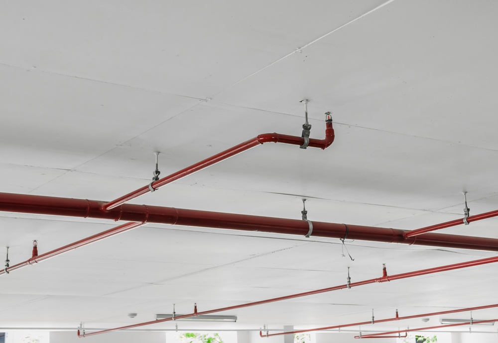 Fire sprinkler and red pipe