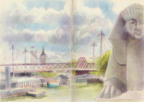 Charing Cross Bridge & Parliament from Cleopatra's Needle