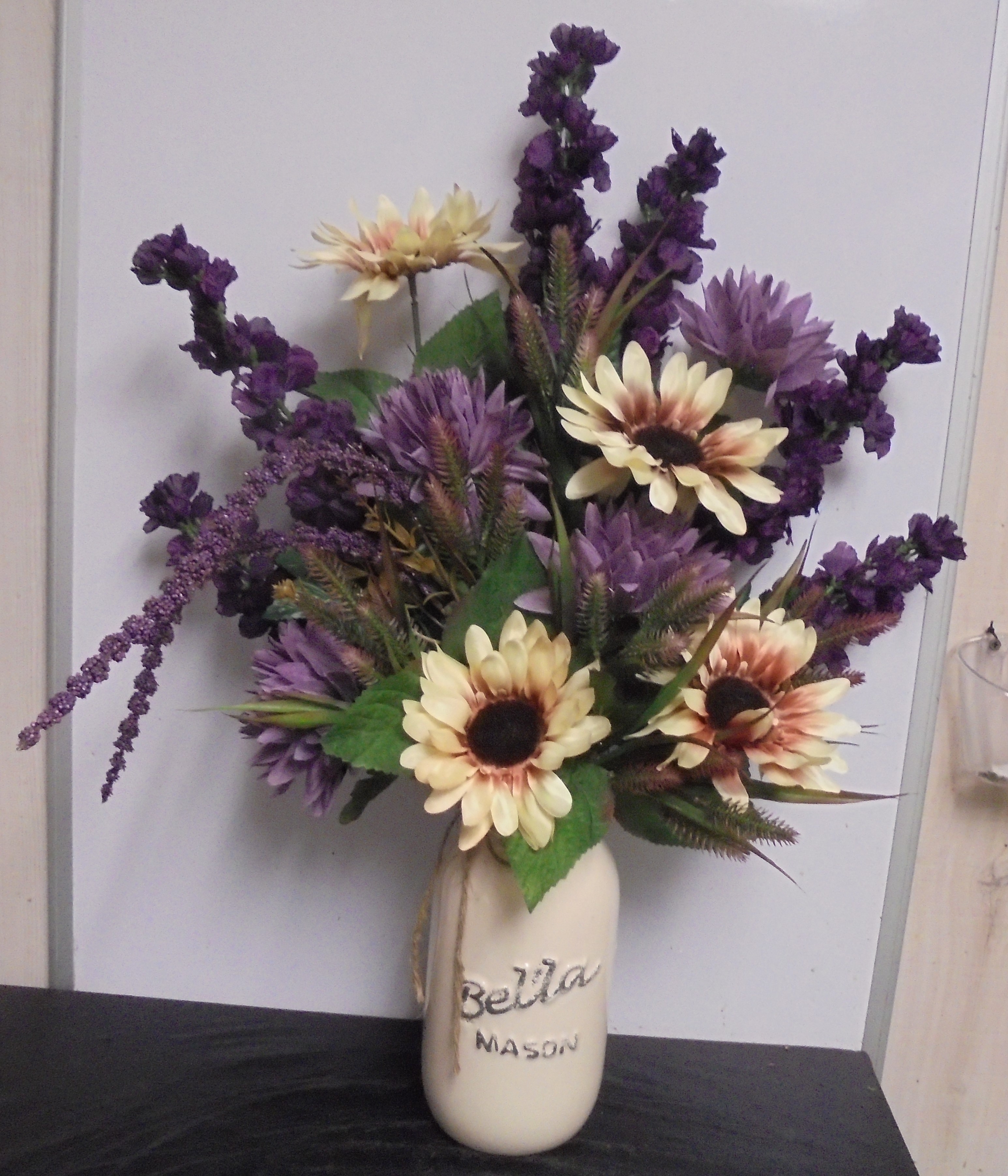 (45)  "Silk" Mason Jar Vase
(Deep Purple & Cream)
$70.00