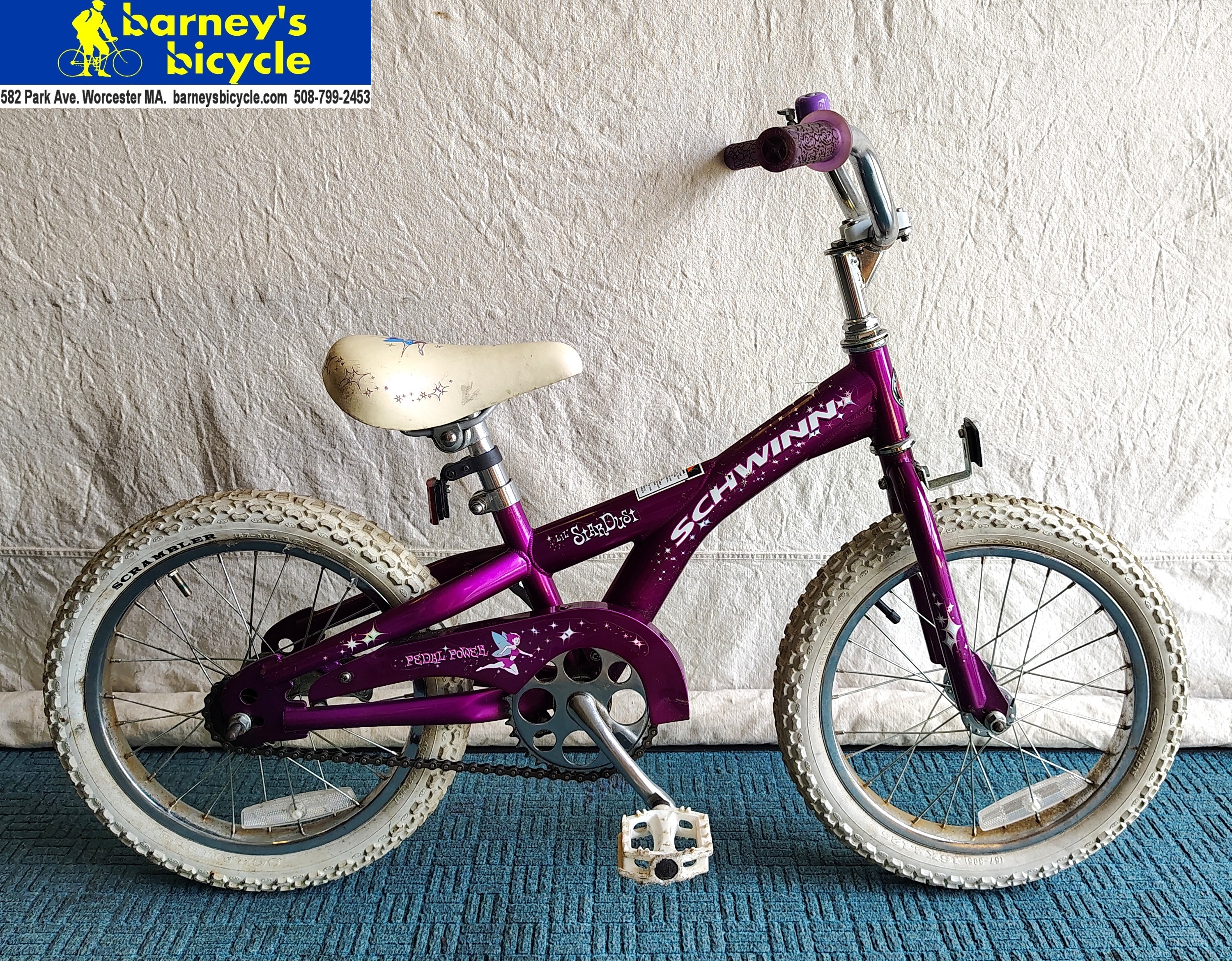 Schwinn Stardust
Wheel Size: 16"/ Ages 4-6 / Speeds: 1spd
Price: $79.00  (Professionally Tuned)
