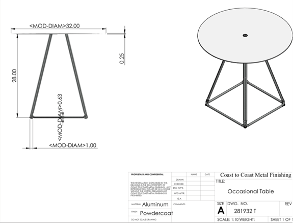 Occasion Table in Metal Material.  Available in many color options. 