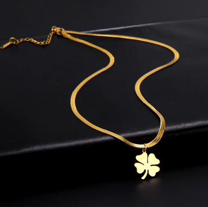 Skyrim Four Leaf Clover Women Necklace Stainless Steel Gold Color Snake Chain Choker for Women Girls Fashion Jewelry Wholesale