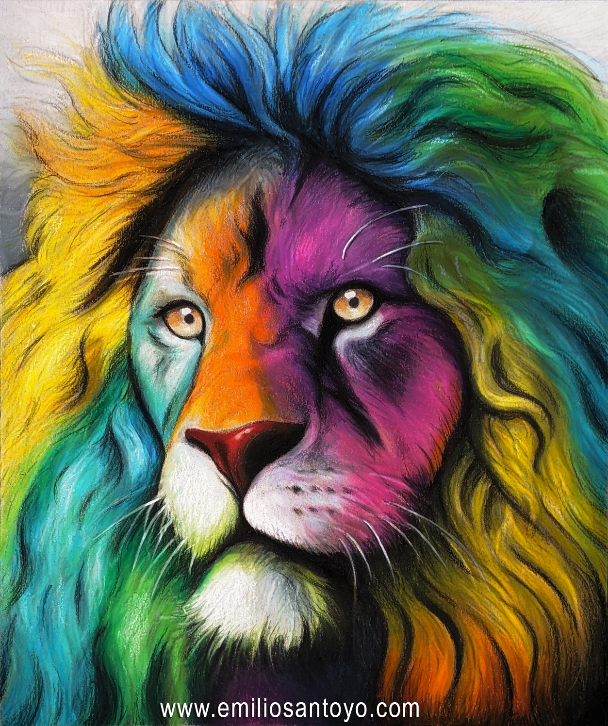 Colorful Lion in Oil Pastels