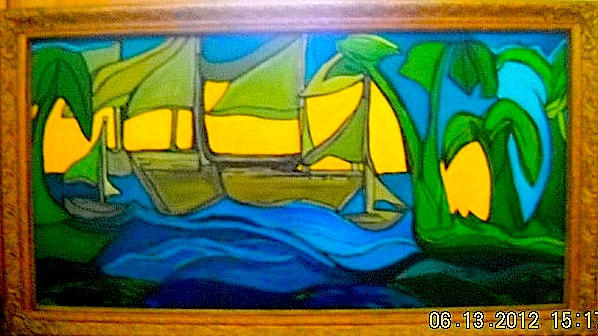SOLD Sailing. 2012 Acrylic on canvas. commissioned artwork. 29 W x 52 L Framed All artwork copyrighted©.