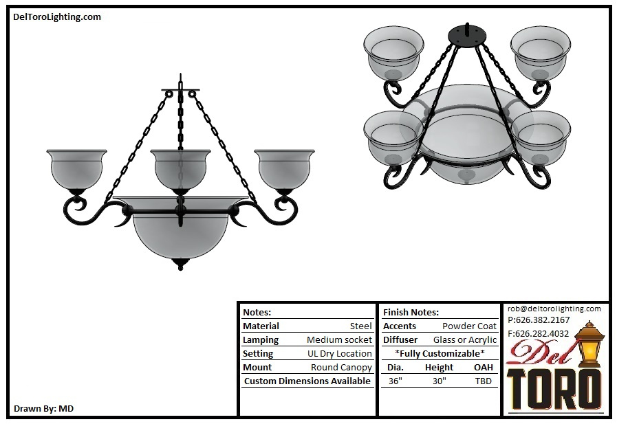 436P-Decorative 5 Bowl Chandelier