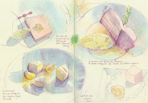 Dinner at Le Mas des Vignes 30 June 2011
11.5" x 16.5" pen and ink and coloured pencils in Moleskine Sketchbook
see http://travelsketch.blogspot.co.uk/2011/12/dinner-and-sunset-at-le-mas-des-vignes.html