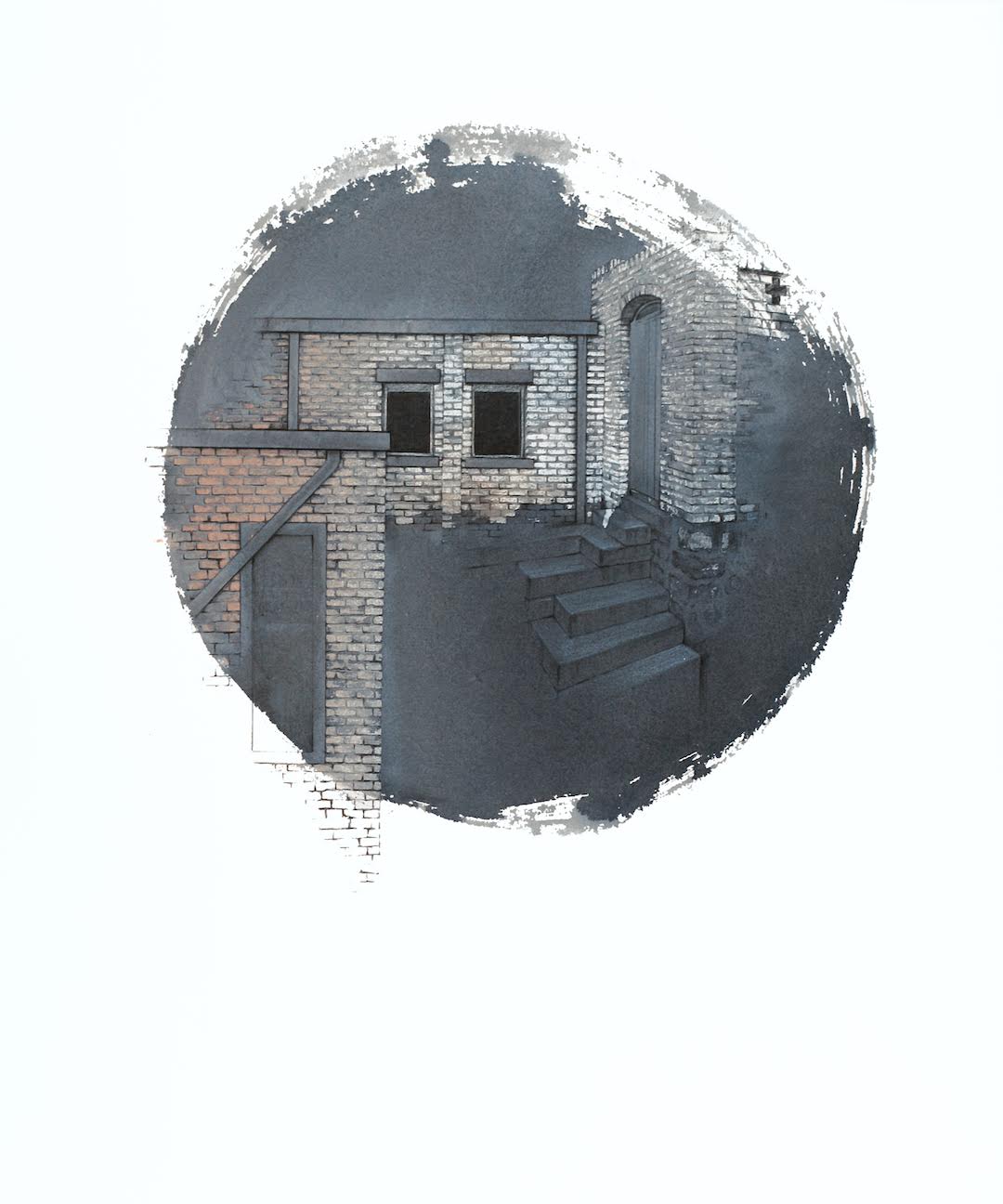 Closer to Brick Walls, Variable Edition
Photo Lithograiphy, Litho Ink, Watercolor on BFK 
20" X 20"     
 $250