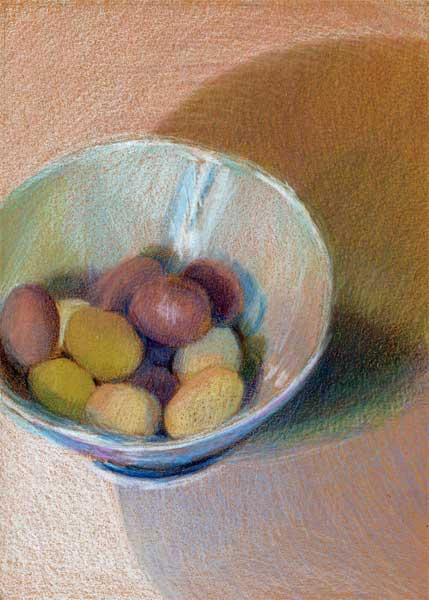 Organic speckled eggs - chocolate (7" x 5") coloured pencils on Canson Mi Teintes paper