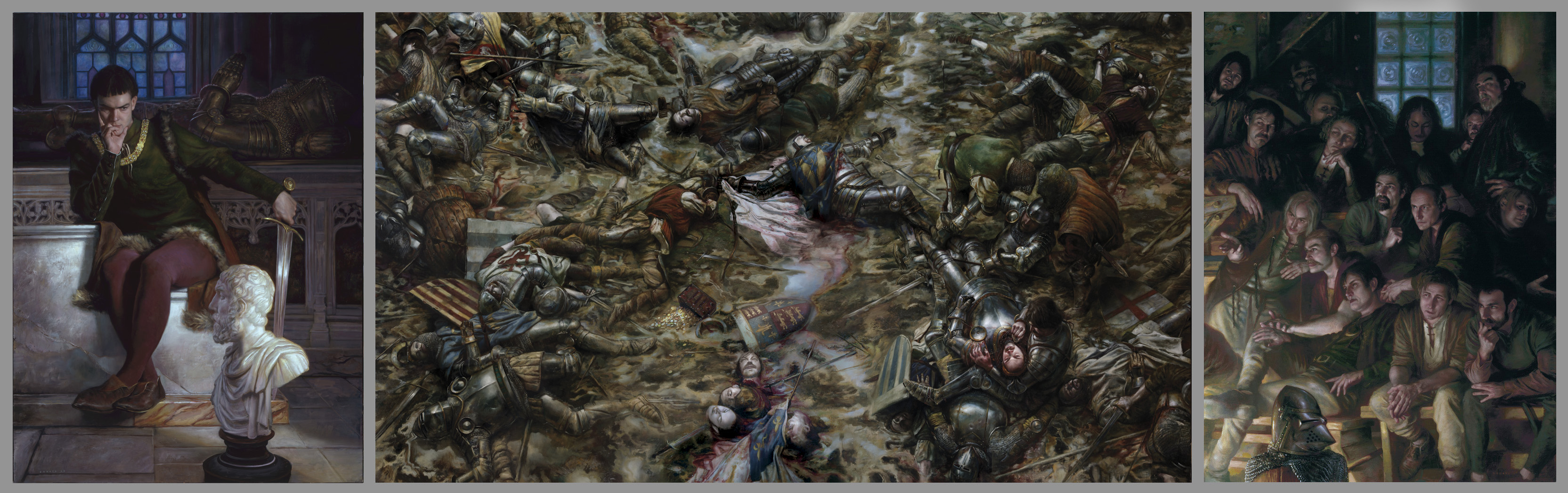Henry V
The Battle of Agincourt, 25 October 1415
triptych
overall 48" x 168"  Oil on Panel
Collection of Scot Tubbs