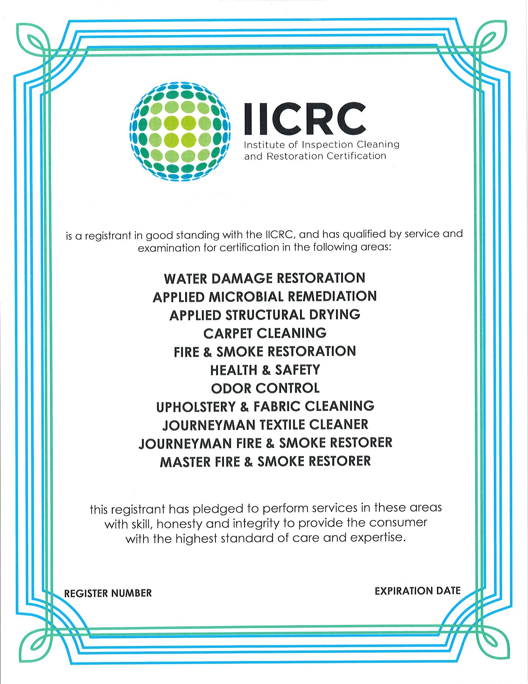IICRC Certificate 4