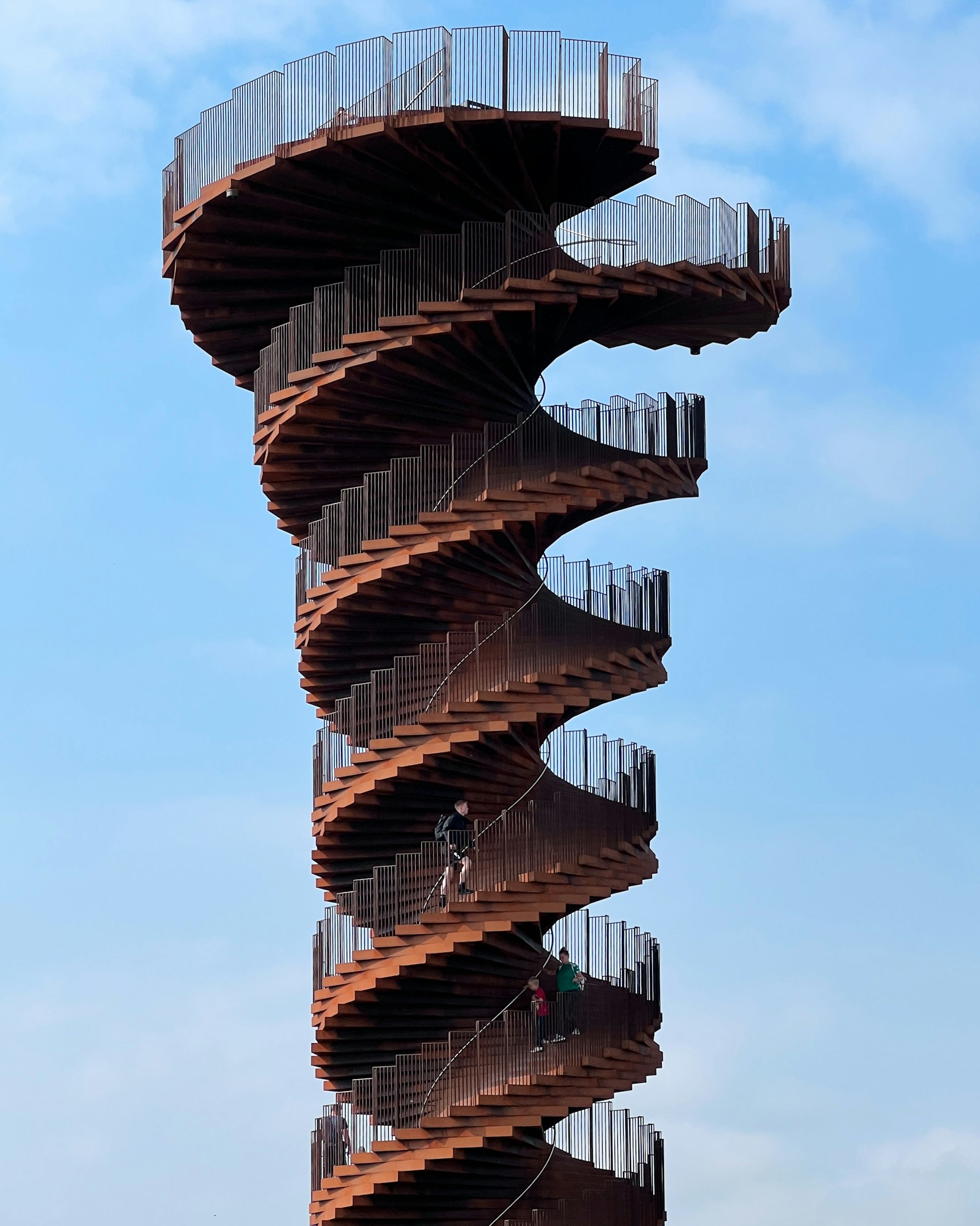 a tall red and white tower