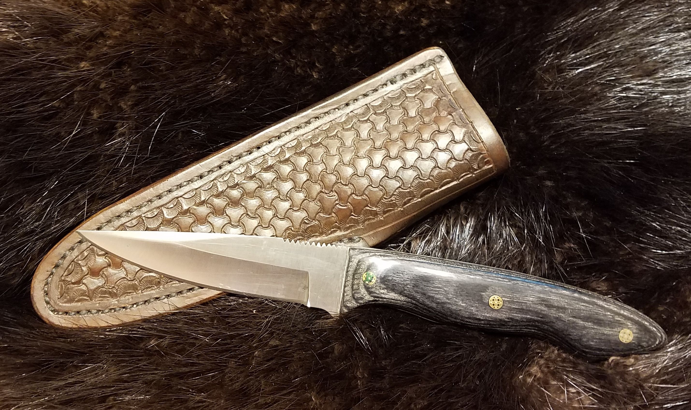 Utility Boot Knife with Hand Tooled, Hand Stitched Leather Sheath...   $180.00