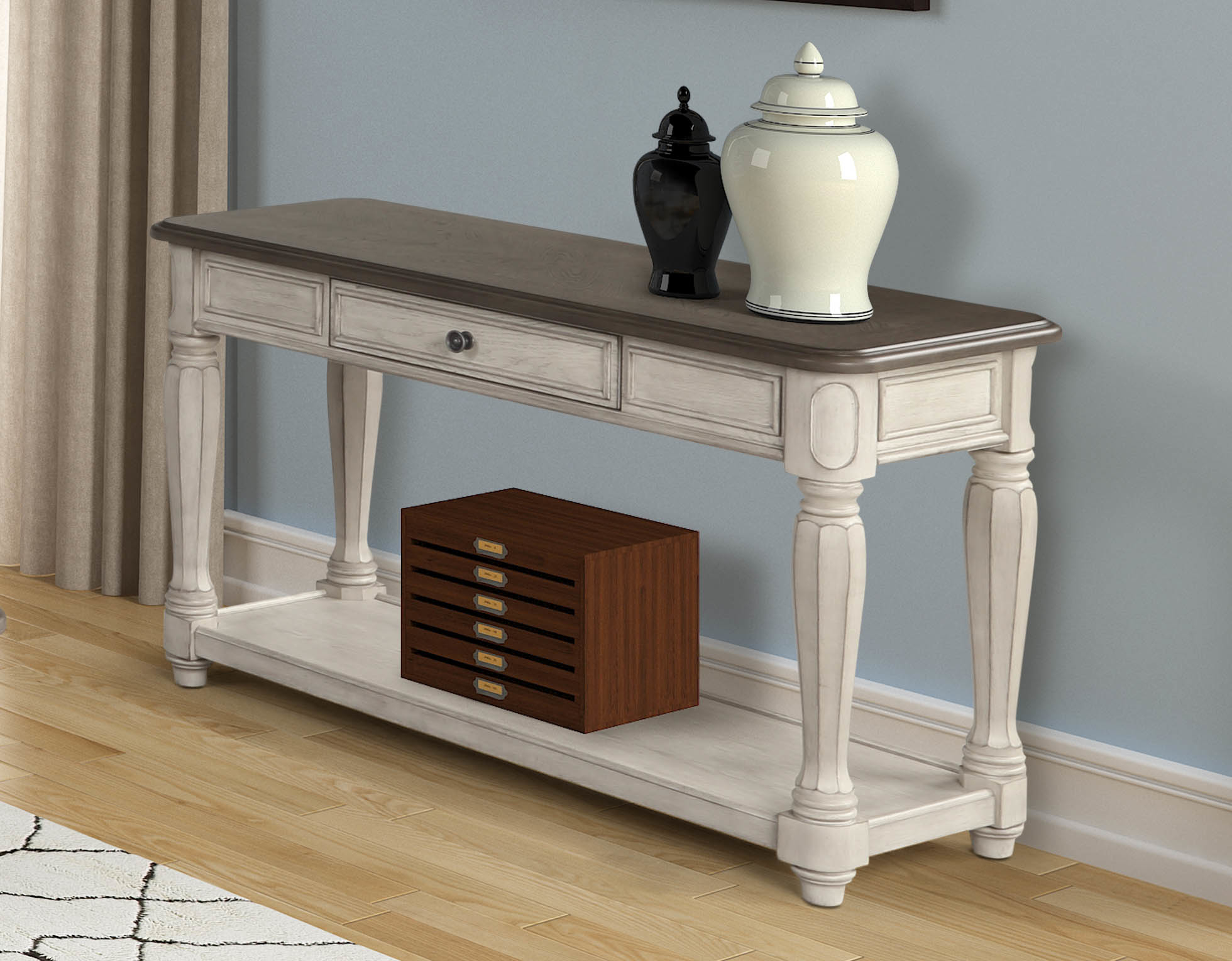 Linden Sofa Table 8918-004 Ivory and Walnut