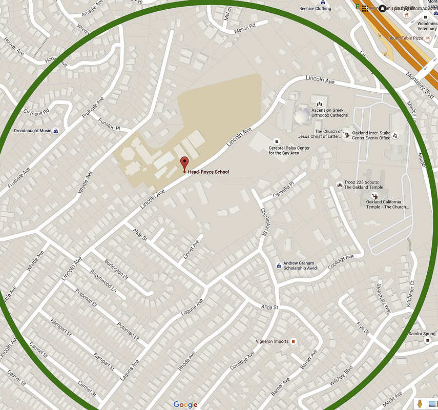 Approximate area of housing impacted by Head-Royce. NSC advocates for over 300 households in this area.