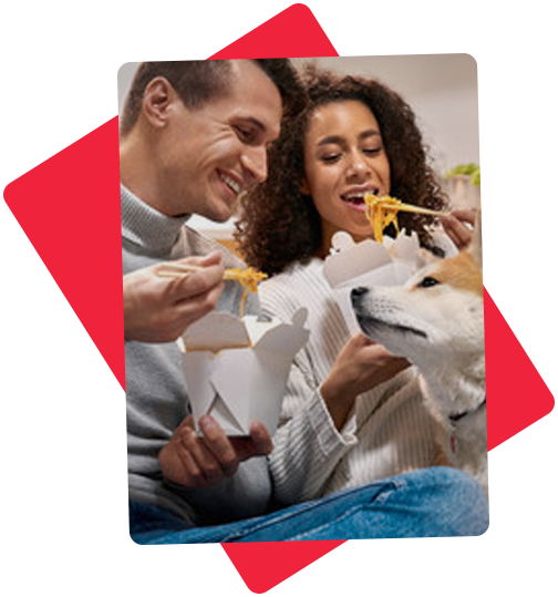 Couple Eating Chinese Food at Home