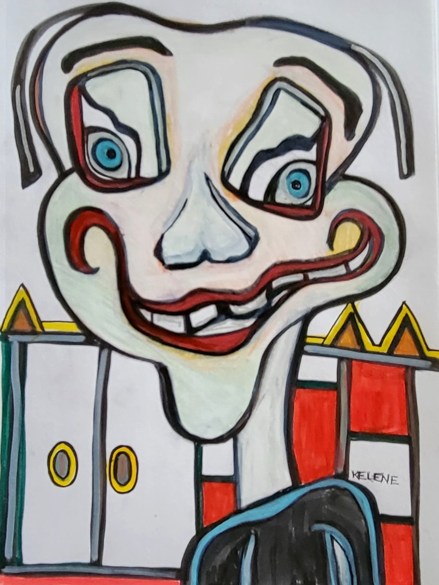 Title: Leaving the Show. Pen and paint on paper. Kelene 2022 $120.00 framed