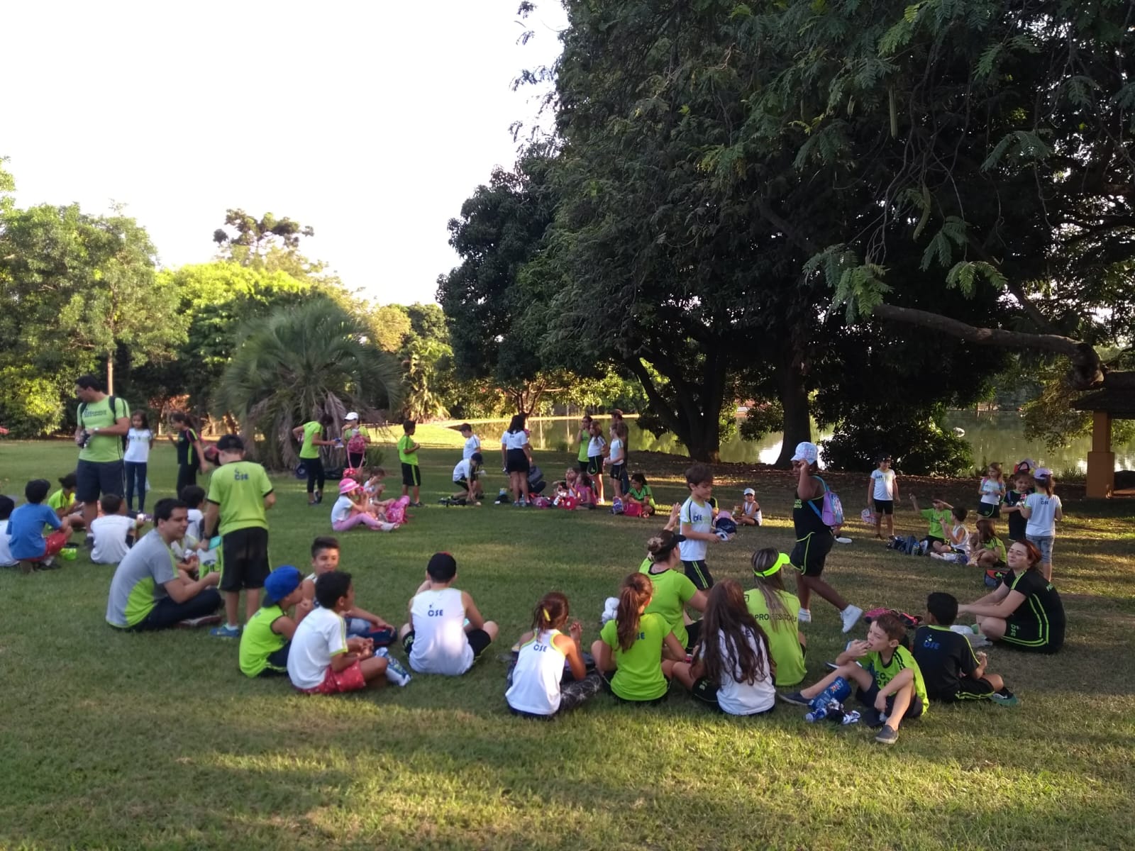 Crianças participando de atividade ao ar livre. Crianças participando de atividade ao ar livre.